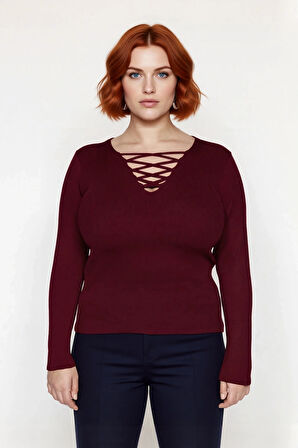 Kadın Bodycone Siluet Uzun Kollu Düz Desenli Triko Kazak Gündüz Gece Kombinlere Şık Uyum Sağlar