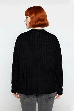 Kadın Fitilli Dokuma Triko Kazak Relaxed Kalıp Dik Yaka Düğmeli Detay Kış Konforu Şıklığı Kaliteli