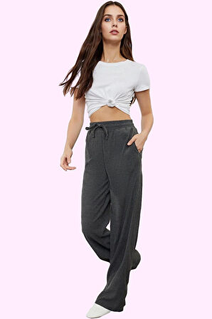 Kadın Geniş Paça Lastikli Bel Örme Pantolon Günlük Casual Hafta Sonu Yaz Aylarının Vazgeçilmezi