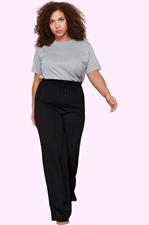 Kadın Düz Desen Regular Geniş Paça Pantolon Yüksek Bel Rahat Günlük Stil Dayanıklı Malzeme