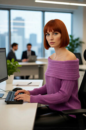 Kadın Carmen Yaka Triko Kazak Orta Kalınlıkta Regular Kalıbı İle Kış Gündüz Gece Rahatlığı