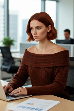 Kadın Carmen Yaka Triko Kazak Orta Kalınlıkta Regular Kalıbı İle Kış Gündüz Gece Rahatlığı