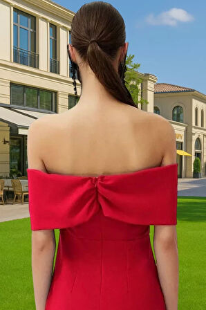 Kadın Yazlık Kısa Elbise Skater Kalıp Carmen Yaka Polyester Elastan Mini Elbise Konforlu Kesim