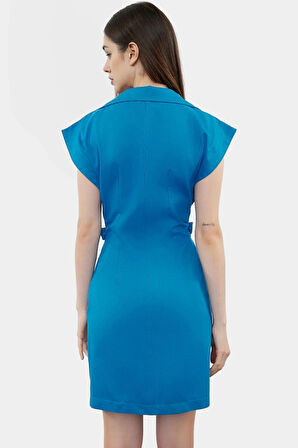 Dokuma Gabardin Mini Elbise Kisa Kol Düğmeli %Pamuk Yazlık Dayanıklı Malzeme