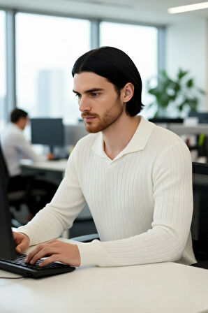 Erkek Basic Fitted Polo Yaka Uzun Kollu İnce Triko Kazak Casual Tarzı Tamamlayan Şıklık Kaliteli