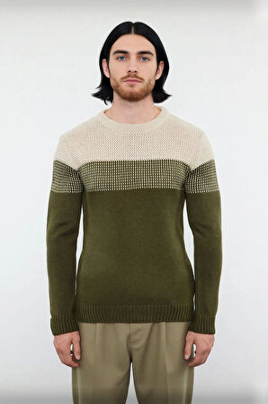 Erkek Basic Kesim Bisiklet Yaka Uzun Kol Renk Bloklu Akrilik Triko Kazak Kış Kombinlerine Özel