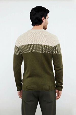 Erkek Basic Kesim Bisiklet Yaka Uzun Kol Renk Bloklu Akrilik Triko Kazak Kış Kombinlerine Özel