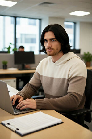 Erkek Regular Kesim Kapüşonlu Renk Bloklu Uzun Kollu Triko Kazak Soğuk Kış Günleri İçin İdeal