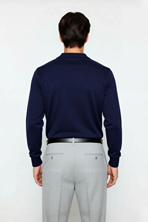 Erkek Smart Casual Polo Yaka Düz Triko Kazak Kış Kombinlerine Modern Bir Dokunuş Kaliteli Şık