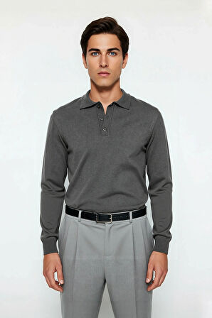 Erkek Smart Casual Polo Yaka Düz Triko Kazak Kış Kombinlerine Modern Bir Dokunuş Kaliteli Şık