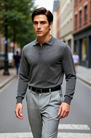 Erkek Smart Casual Polo Yaka Düz Triko Kazak Kış Kombinlerine Modern Bir Dokunuş Kaliteli Şık