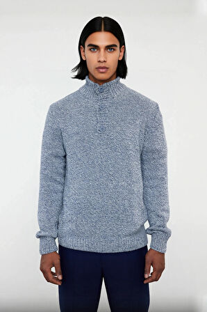 Erkek Modern Düğmeli Dik Yaka Fitted Kalıp Triko Kazak Soğuk Kış Günleri İçin İdeal Şık Seçim