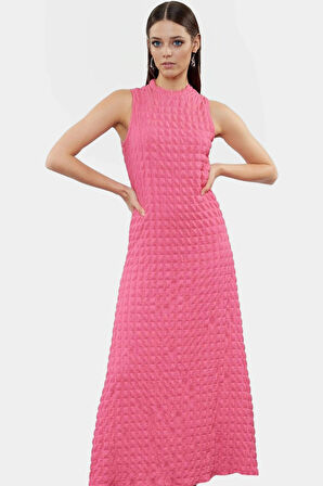Astarlı A Line Gofre Dokulu Polyester Maxi Elbise Rahat Günlük Stil Kullanım İçin