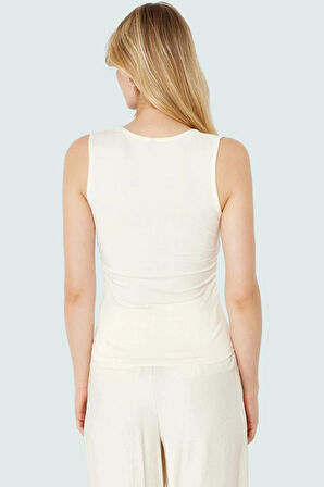 Büzgülü Örme Bluz Rahat Şık Fitted Kalıp Kare Yaka Modern Stil Görünüm