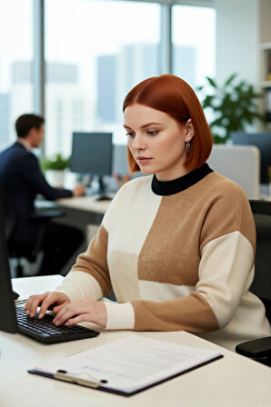 Kadın Modern Tarz Renk Blok Desenli Bisiklet Yaka Düşük Kol Triko Kazak Kış Sezonu Rahatlığı