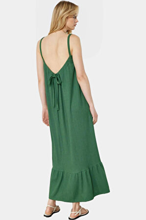 A Line Maxi Elbise Bürümcük Dokuma Rahat Kalıp Yazlık Uzun Ömürlü Şık Görünüm Modern Stil