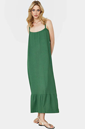 A Line Maxi Elbise Bürümcük Dokuma Rahat Kalıp Yazlık Uzun Ömürlü Şık Görünüm Modern Stil