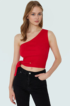 Pamuklu Örme Tek Omuz Bluz Fitted Kalıp Bağlama Detayı Yazlık Yüksek Kalite Dayanıklı Malzeme