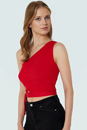 Pamuklu Örme Tek Omuz Bluz Fitted Kalıp Bağlama Detayı Yazlık Yüksek Kalite Dayanıklı Malzeme