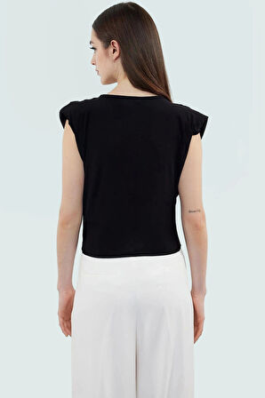 Şık Bluz Polyester Örme Kumaş V Yaka Crop Regular Kalıp Günlük Kullanım İçin Mükemmel Uyum