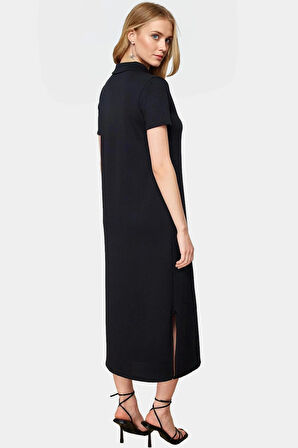 Günlük Kullanım İçin Şık Polyester Midi Elbise Polo Yaka Görünüm Mükemmel Uyum