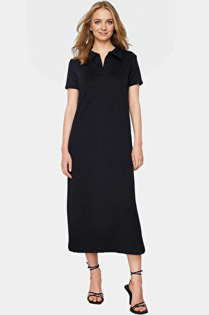 Günlük Kullanım İçin Şık Polyester Midi Elbise Polo Yaka Görünüm Mükemmel Uyum