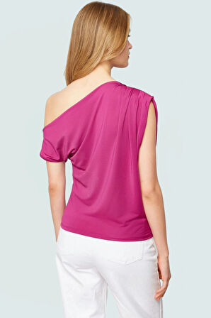 Asimetrik Yaka Kısa Kollu Bluz Esnek Örme Kumaş Zarifane Tasarım Uzun Ömürlü Rahat Ve Şık