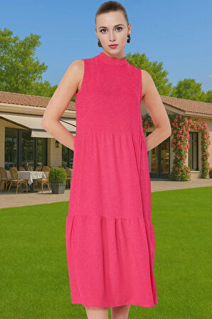 Kadın Şık Düz Kesim Kolsuz Midi Elbise Polyester Kumaş Nefes Alabilir Şık Görünüm Kaliteli İşçilik