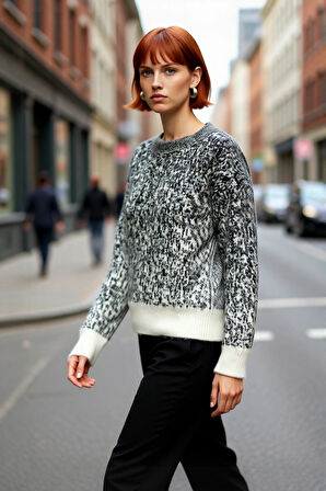 Kadın Modern Bisiklet Yaka Nakışlı Dokulu Kalın Triko Kazak Günlük ve Özel Anlar İçin Şık Seçim