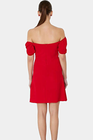 A Line Mini Elbise Krep Kumaş Balon Kollu Rahat Kalıp Şık Görünüm Kaliteli İşçilik