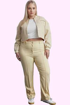 Kadın Düz Desenli Yüksek Bel Geniş Paça Pantolon Günlük Ve İş Hayatı Yaz Aylarının Vazgeçilmezi