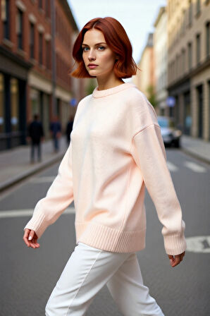 Kadın Oversize Bisiklet Yaka Triko Kazak Düşük Kollu Kış Mevsimi Rahatlığını Sunan Günlük Şıklık