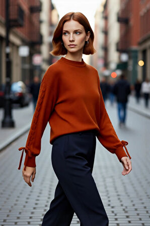 Kadın Günlük Kullanım İçin Regular Kalıp Bisiklet Yaka Düşük Kol Akrilik Triko Kazak Tunik Kışlık