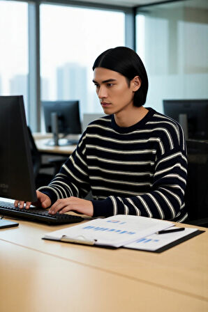 Unisex Basic Bisiklet Yaka Çizgili Triko Kazak Modern Ve Rahat Kış Kombinleri İçin İdeal Bir Parça