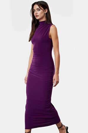 Örme Kumaş Bodycon Maxi Elbise Dik Yaka Günlük Casual Seçkin Malzeme Yüksek Kalite Dayanıklı