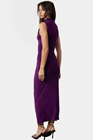 Örme Kumaş Bodycon Maxi Elbise Dik Yaka Günlük Casual Seçkin Malzeme Yüksek Kalite Dayanıklı