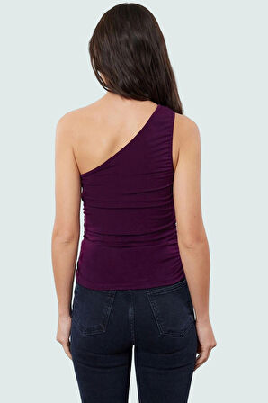 Fitted Tek Omuz Bluz Esnek Örme Crop Boy Modern Stil Premium Kalite Seçkin Malzeme