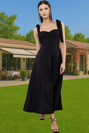 Feminen A Kesim Midi Abiye Elbise Polyester Elastan Dokuma Kumaştan Günlük Kullanım İçin