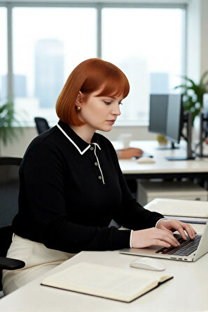 Kadın Siyah Düz Polo Yaka Triko Kazak Casual Tarz Regular Kalıp Kışlık Uzun Kollu Konforlu Seçim