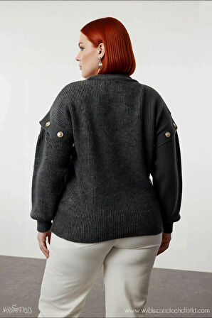 Şık Kadın Relaxed Kalıp Düz Desen Bisiklet Yaka Düşük Kollu Çıkarılabilir Triko Kazak Kaliteli