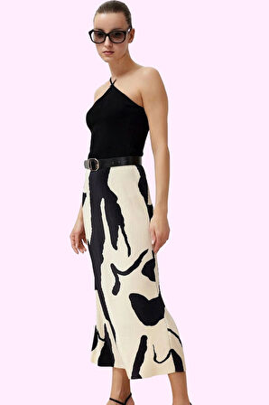 Kadın A line Soyut Desenli Midi Etek Polyester Yazlık Günlük Kullanım Yaz Aylarının Vazgeçilmezi