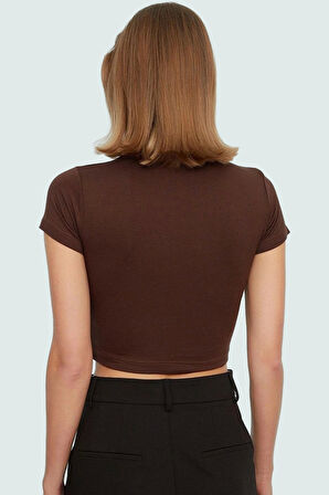 Kısa Kollu Crop Bluz V Yaka Fitted Kalıp Viskoz Kumaş Uzun Ömürlü Dayanıklı Malzeme