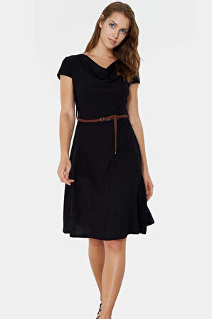 Kemerli Skater Elbise Midi Boy Örme Kumaş Günlük Şıklık Kaliteli İşçilik Seçkin Malzeme