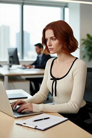 Kadın Fitted Kalıp Fitilli Dokuma Havuz Yaka Triko Kazak İnce Yapısıyla Modern Bir Stil Sunar