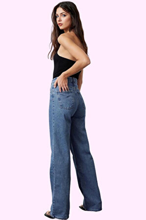 Kadın Pamuk Denim Wide Leg Jean Yüksek Bel Rahat Günlük Stil Hafta Sonu Yaz Aylarının Vazgeçilmezi