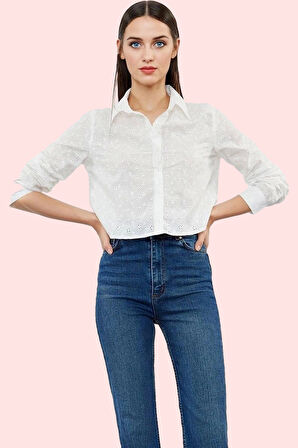 Kadın Crop Basic Gömlek Pamuk Dokuma Kumaş Rahat Günlük Stil Hafta Sonu Yaz Aylarının Vazgeçilmezi