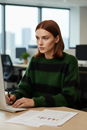 Kadın Geniş Kalıp Çizgili Triko Kazak Rahat Bisiklet Yaka Tasarımı Kış Günleri İçin Konforlu Seçim