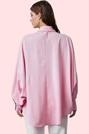 Kadın Çizgili Oversize Gömlek Uzun Kollu Rahat Günlük Stil Hafta Sonu Yaz Aylarının Vazgeçilmezi