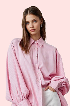 Kadın Çizgili Oversize Gömlek Uzun Kollu Rahat Günlük Stil Hafta Sonu Yaz Aylarının Vazgeçilmezi