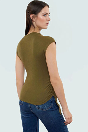 Dik Yaka Fitted Örme Bluz Regular Boy Asimetrik Kesim Mükemmel Uyum Özel Tasarım